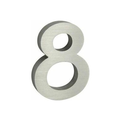 Hliníkové číslo v 3D provedení s broušeným povrchem, znak "8", stříbrné