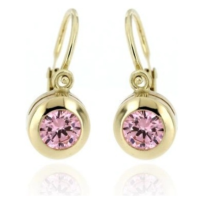 Zlatnictví U Kostela dětské zlaté náušnice s růžovým kamínkem 703Rz