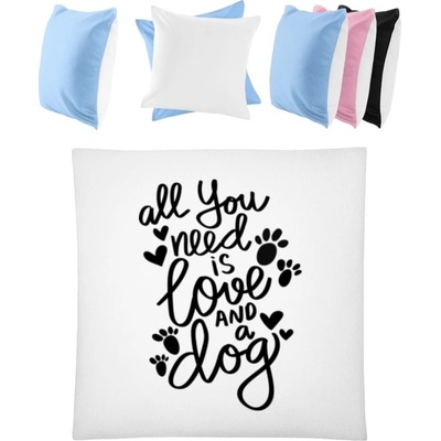 Darčeky PrintEQ Farebný Vankúš Dizajn s nápisom Pes a Láska Biela Nebeská modrá 40x40