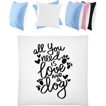 Darčeky PrintEQ Farebný Vankúš Dizajn s nápisom Pes a Láska Biela Nebeská modrá 40x40