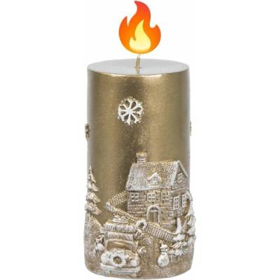 Sviečka MagicHome Vianoce, 7x12,5 cm, zlatá, s 3D krajinkou