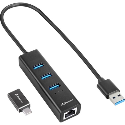 Sharkoon Sharkoon 3-Port USB 3.2 Gen 1 + Ethernet докинг станция, черен