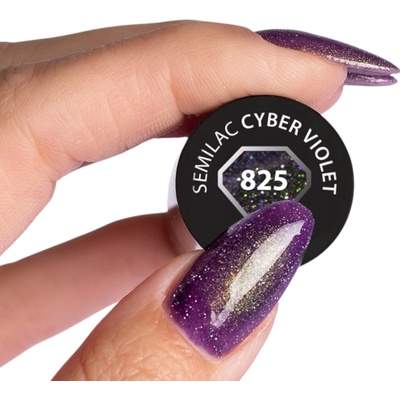 Semilac Hybridní lak na nehty Cyber Violet 825 Fialový s částečkami 7 ml