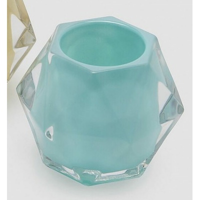 Skleněný svícen Diamond růžový/žlutý/modrý 1ks, 8,5x10,5 cm - Modrý