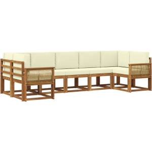 vidaXL Комплект дивани за открито 7 бр. Натурален и Крема (3385516)