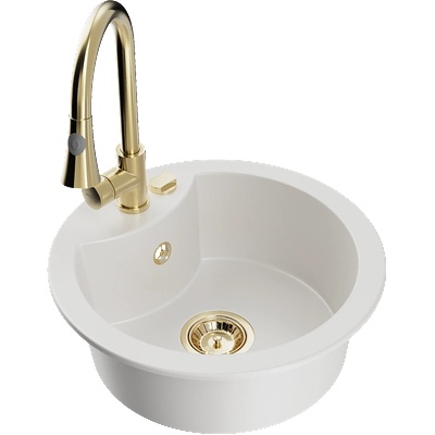 Mexen Diego мивка от гранит с 1 камера с кухненски смесител Elia, бял - 6512-20-670101-50 (6512-20-670101-50)