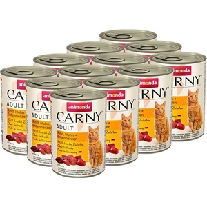 Animonda Carny Adult говеждо, пилешко месо + патици сърца - 12 x 400г