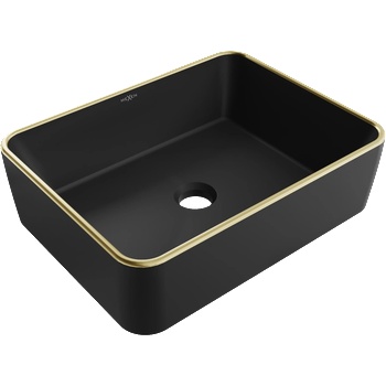 Mexen Catia умивалник върху плот 48 x 37 cm, черен мат/златен ръб - 21314875 (21314875)