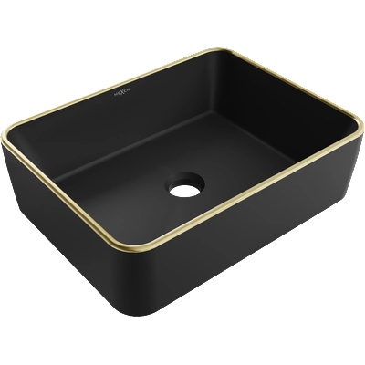Mexen Catia умивалник върху плот 48 x 37 cm, черен мат/златен ръб - 21314875 (21314875)