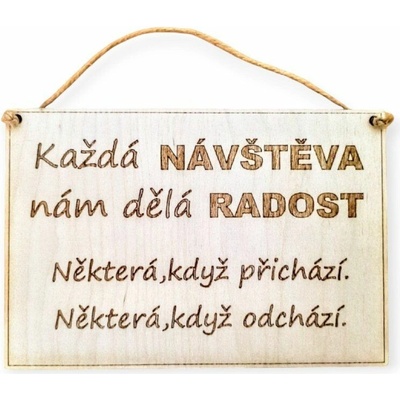 Dekorace z Řečice závěsná cedulka dřevěná "NÁVŠTĚVA"