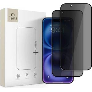 Tech-Protect Затъмняващ Протектор за iPhone Air, Tech-Protect Privacy Spy+ Glass 2бр. , Черен (5906302319312)