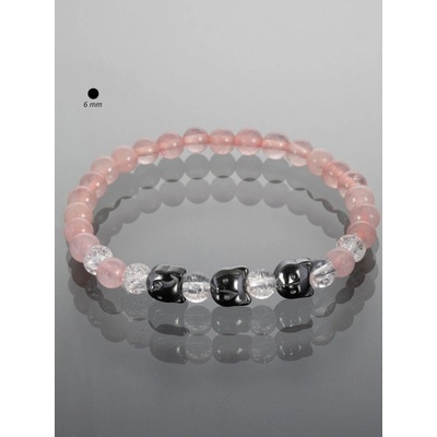 Prosperk náramek z růženínu s kočičkami a pukaným křišťálem růžová S2070