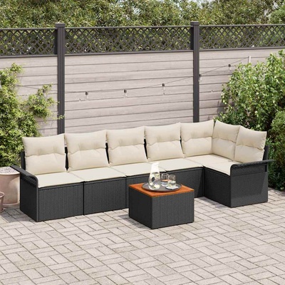 vidaXL Градински Софа Комплект с възглавница 7 pcs Черно полиратан (3347334)