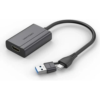 Vention ACYHB USB-C + USB-A към HDMI адаптер, 0.15 m, сив, алуминиева сплав (ACYHB)