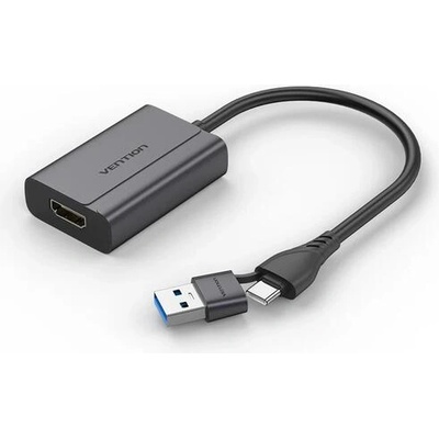 Vention ACYHB USB-C + USB-A към HDMI адаптер, 0.15 m, сив, алуминиева сплав (ACYHB)