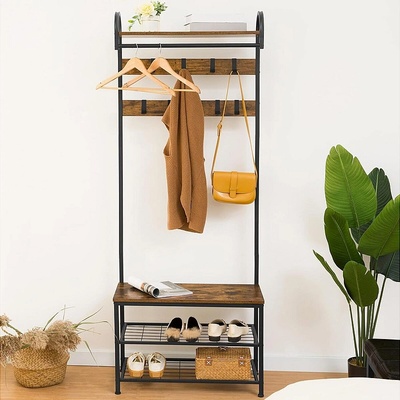 Hoobro Метално портманто черно / кафяво рустик