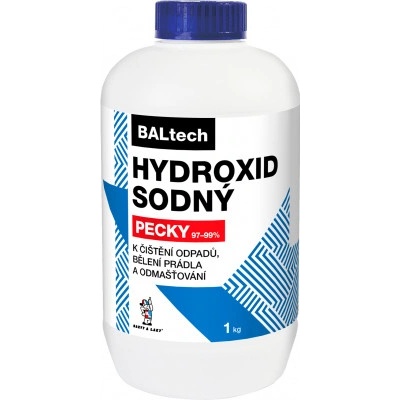 BALtech hydroxid sodný k čištění odpadů a potrubí bělení a barvení textilií odmašťovací lázně pecky 1 kg