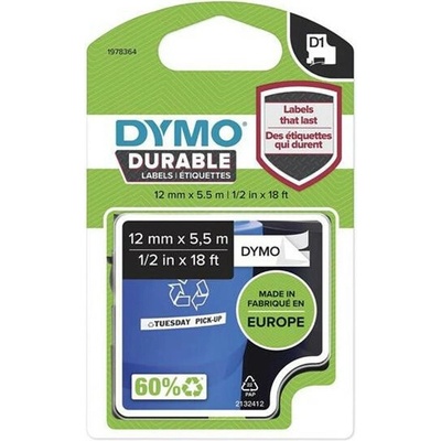 páska DYMO 1978364 D1 Black On White Permanent Vinyl Tape (12mm)