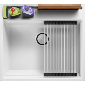 Твоят Стил Бяла гранитна кухненска мивка Осло 60 Pocket 580 x 530 мм