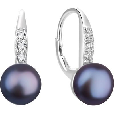 AGATO Půvabné stříbrné náušnice s černou perlou AGT-E233L-PBK