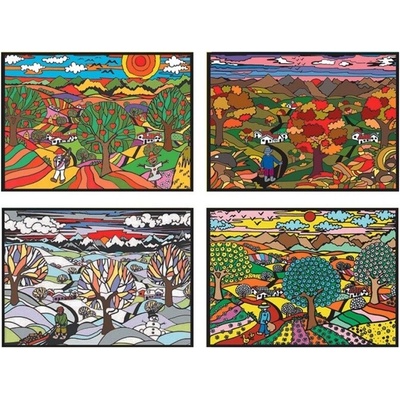 Colorvelvet FS1 Štyri ročné obdobia zamatová omaľovánka sada 4 obrazov 35x25cm