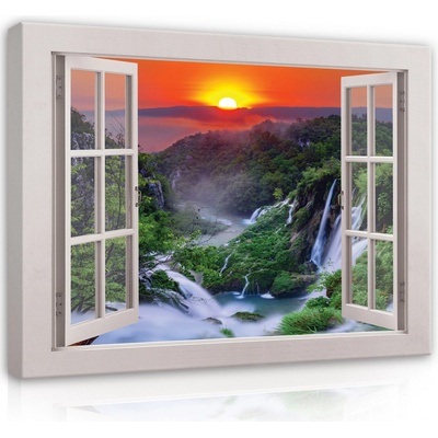 Postershop Obraz na plátně: View window landscape mountain - 80x60 cm
