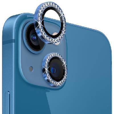 стъкло с кристали за защита на обектива на задната камера за iPhone 13 / 13 mini - синьо (85549)
