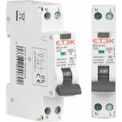 Etek 1-pólový+N C/10A 6kA A 10mA EKL9-40