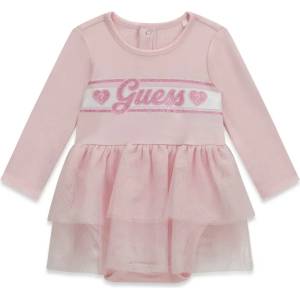 Guess Боди рокля за новородено момиче в розов цвят с тюл и надпис Guess