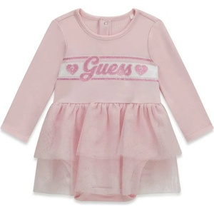 Guess Боди рокля за новородено момиче в розов цвят с тюл и надпис Guess