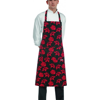 Egochef zástěra ke krku s kapsou vzor ibišek E-6103140A