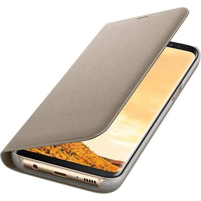 Samsung Flip Case Leather LED EF-NG950PFEGWW - оригинален кожен калъф през който виждате информация от дисплея на Samsung Galaxy S8 (златист)