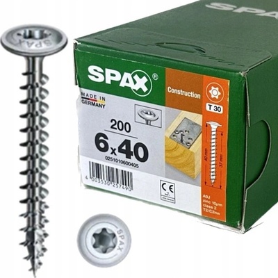 SPAX 0251010600405 šroub do dřeva 6 mm 40 mm T-STAR plus ocel WIROX 200 ks