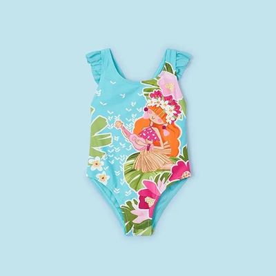 MAYORAL Бански ситопечат тюркоазен за мини момиче Mayoral