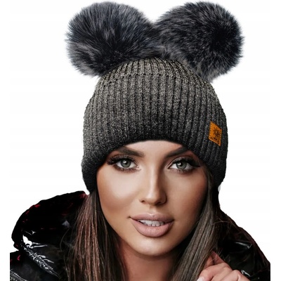 Fashionweek dámská zimní čepice se dvěma bambulkami WOOL2 grafitová