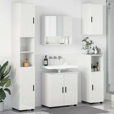 vidaXL Комплект мебели за баня Монтиране на стена 5 pcs Лъскаво бяло (3392987)