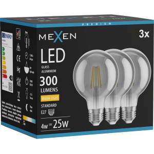 Mexen Vintis 3x LED нажежаема жичка крушка E27, G80, 4W, Топла - 2700K, 300 lm, опушено (L155-E27-0427-70x03)