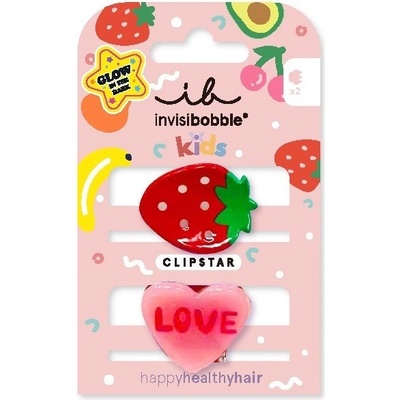 Invisibobble CLIPSTAR GLOW KIDS Frutti Strawberry - Dětská sponka do vlasů 2 ks