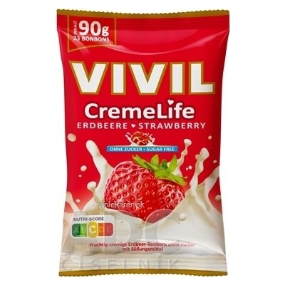 Vivil Creme Life Strawberry drops se smetanově jahodovou příchutí bez cukru 90 g