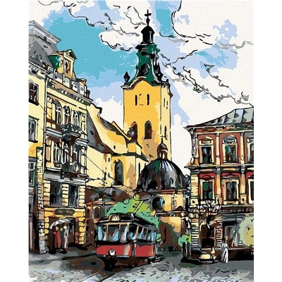 zuty Malování podle čísel Tramvaj na náměstí 80 x 100 cm bez rámu a bez vypnutí plátna