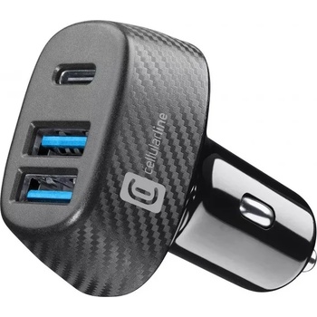 Cellularline Зарядно за кола Cellularline - Car Multipower Trio, USB-A/C, 44W, черно (CBRUSB3PD44WK)
