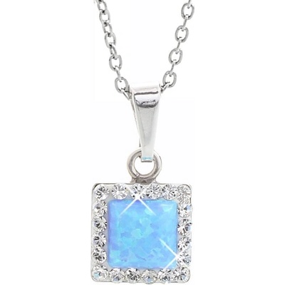 JSB Stříbrný se světle modrým opálem a krystaly Swarovski Elements čtverec blue opal 15086