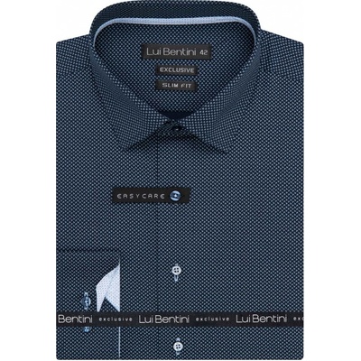 Lui Bentini pánská košile dlouhý rukáv slim fit LDS243 tmavě modrá s bílými vlnkami s tečkami