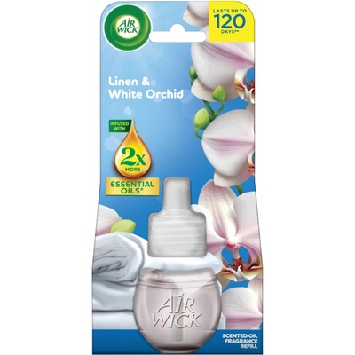 Air Wick Essential Oils Linen & White Orchid Prádlo a bílá orchidej, elektrický osvěžovač náhradní náplň 19 ml