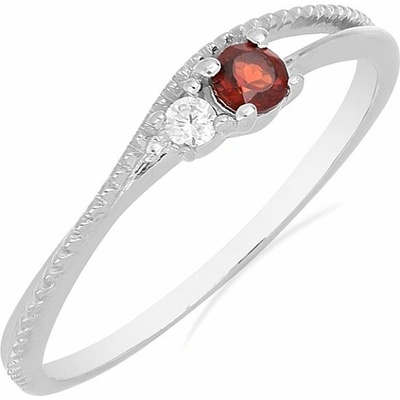 Nefertitis Prsten stříbrný s broušeným granátem a zirkonem 031121 GT