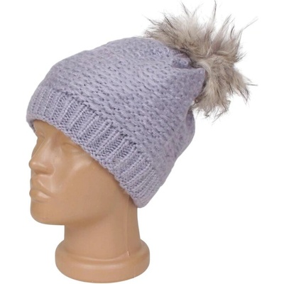 Сива дамска шапка с помпон
