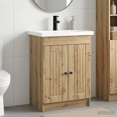 vidaXL Комплект мебели за баня Дъб артизан 78, 5 x 37, 5 x 81 см (3404203)