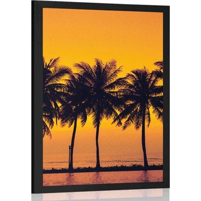 Plakát západ slunce nad palmami - 30x45 black