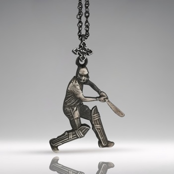 Image 1 of Крикет - Мъжки спортен медальон с винтидж покритие - Сребро 925 - Ръчно изработено спортно бижу/талисман - Идеален подарък за спортист - ssj