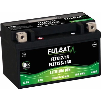 Lithiová baterie LiFePO4 YTX12-BS, YTX14-BS, YTZ12S-BS, YTZ14S-BS FULBAT 12V, 8Ah, 480A, hmotnost 1,20 kg, 150x87x93